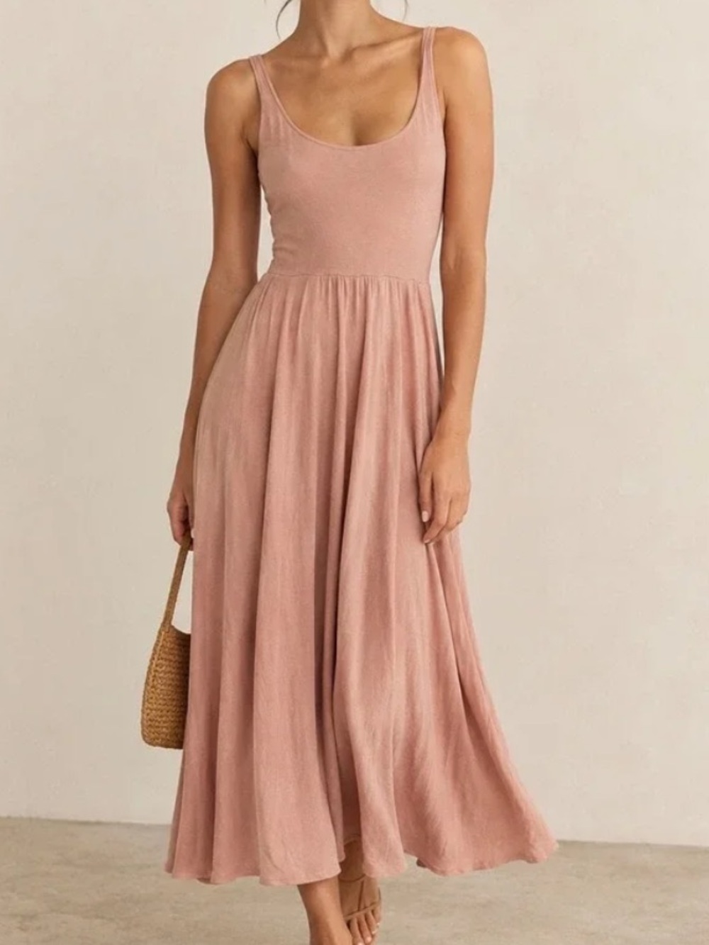 Reformation Rou Midi Tank Dress, size M, blush color, scoop neck, pockets